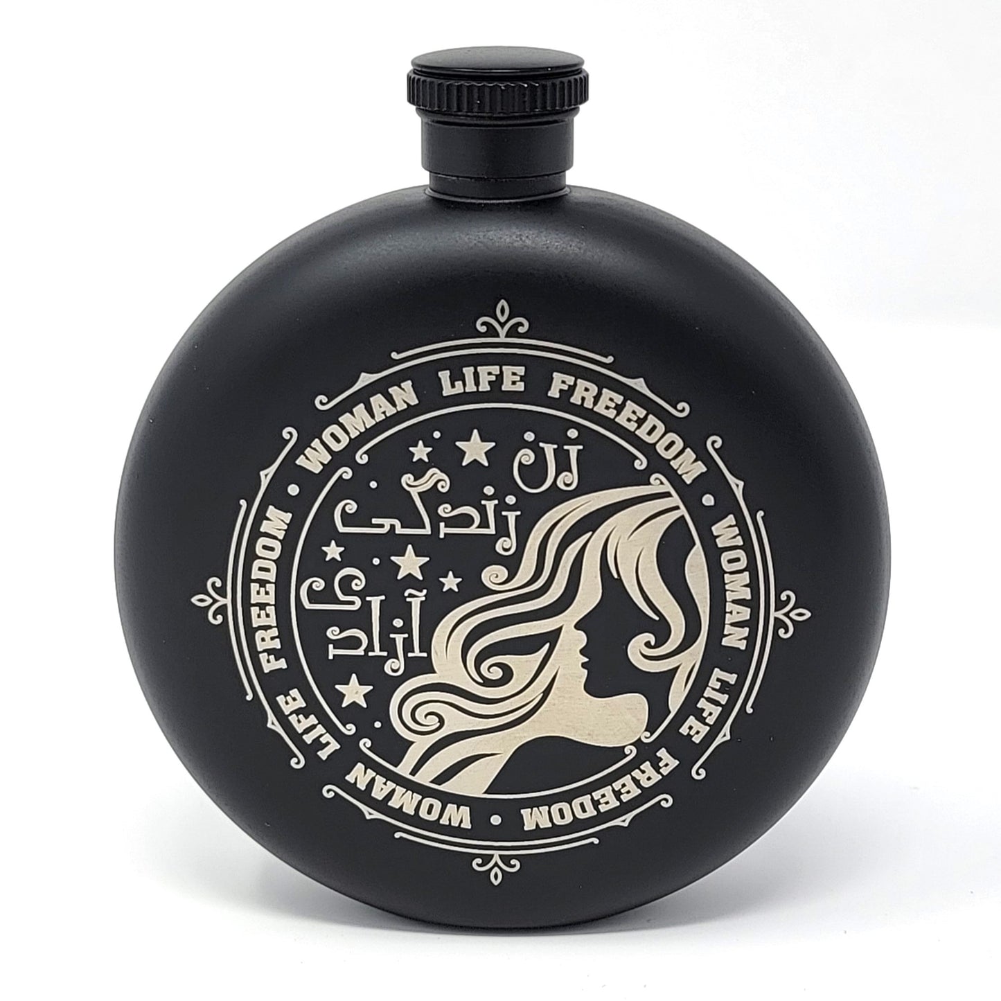 Woman Life Freedom Round 5oz Hip Flask