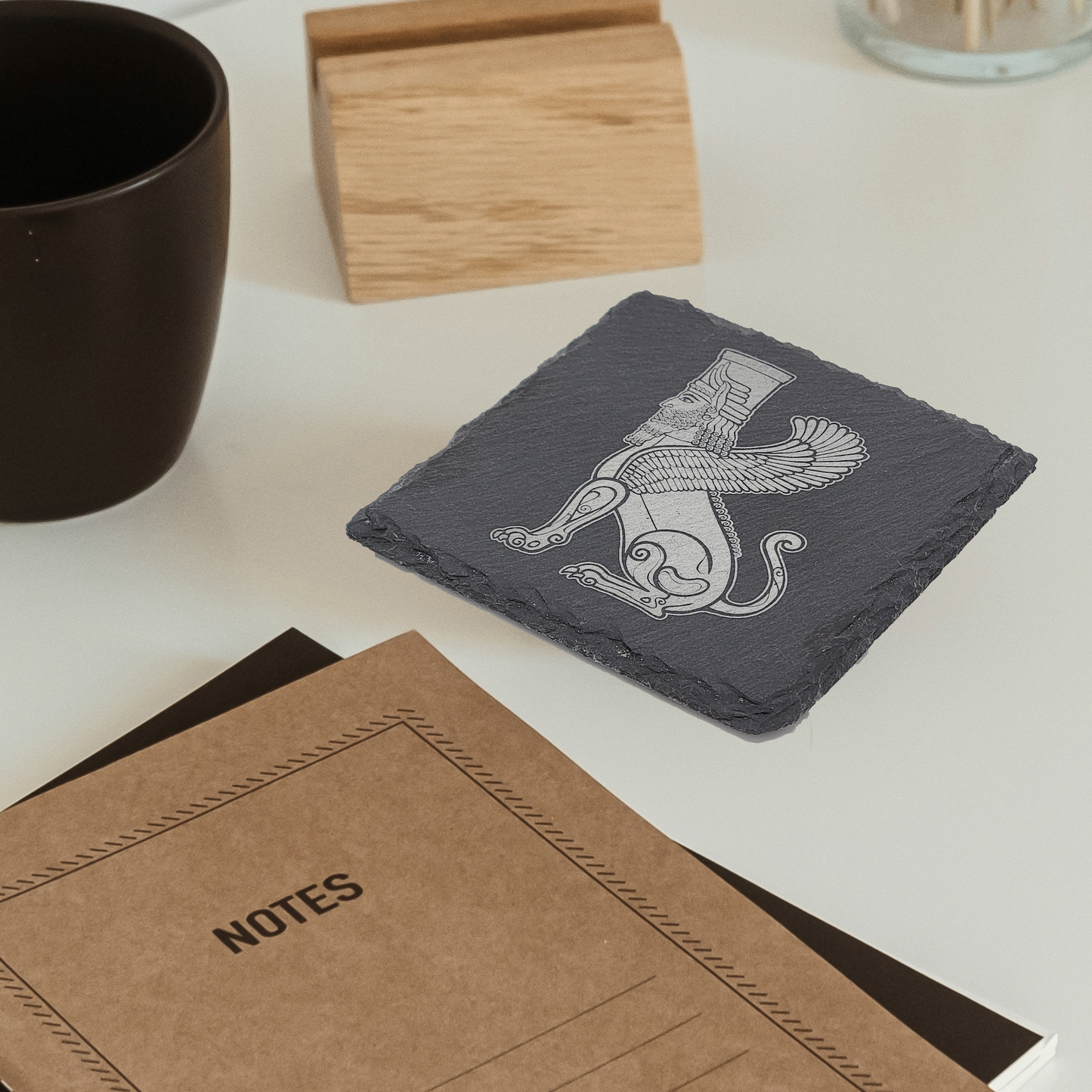 Engraved Square Slate Coaster-Lamassu