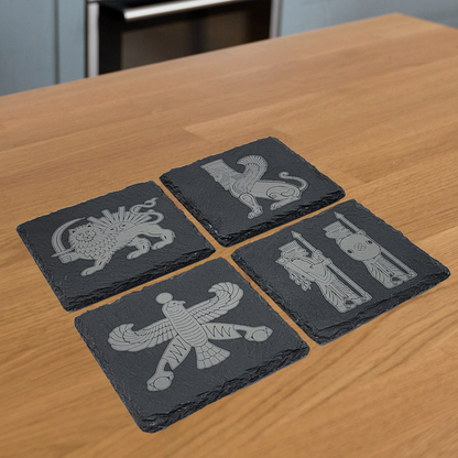 Engraved Square Slate Coasters (set of 4)-Persian mythical