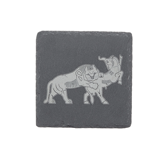 Engraved Square Slate Coaster-Lion and Bull