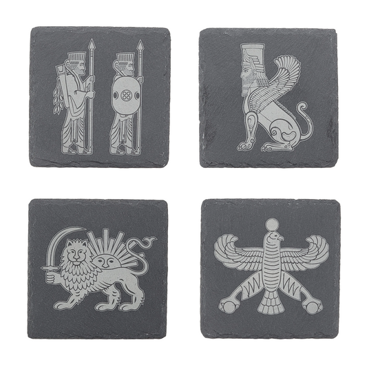 Engraved Square Slate Coasters (set of 4)-Persian mythical