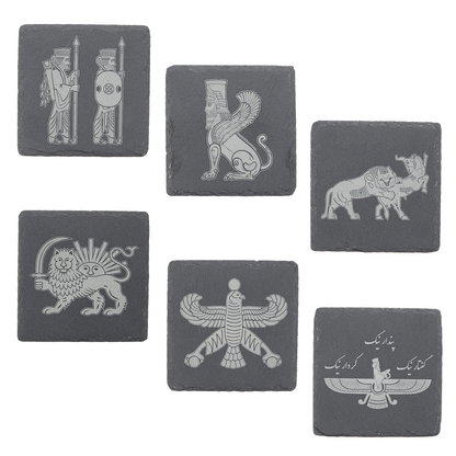 Engraved Square Slate Coasters (set of 6)-Persian mythical