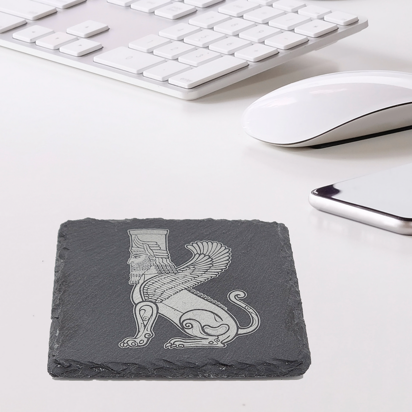 Engraved Square Slate Coasters (set of 6)-Persian mythical