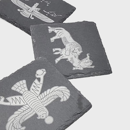 Engraved Square Slate Coasters (set of 6)-Persian mythical